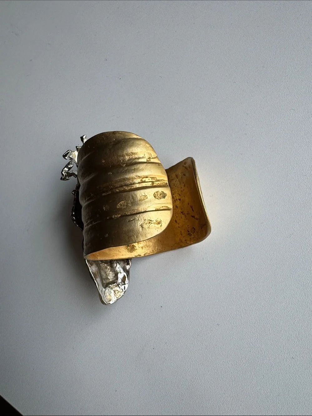 Sculptural Two-Tone Face Cuff Bracelet - Silver & Gold